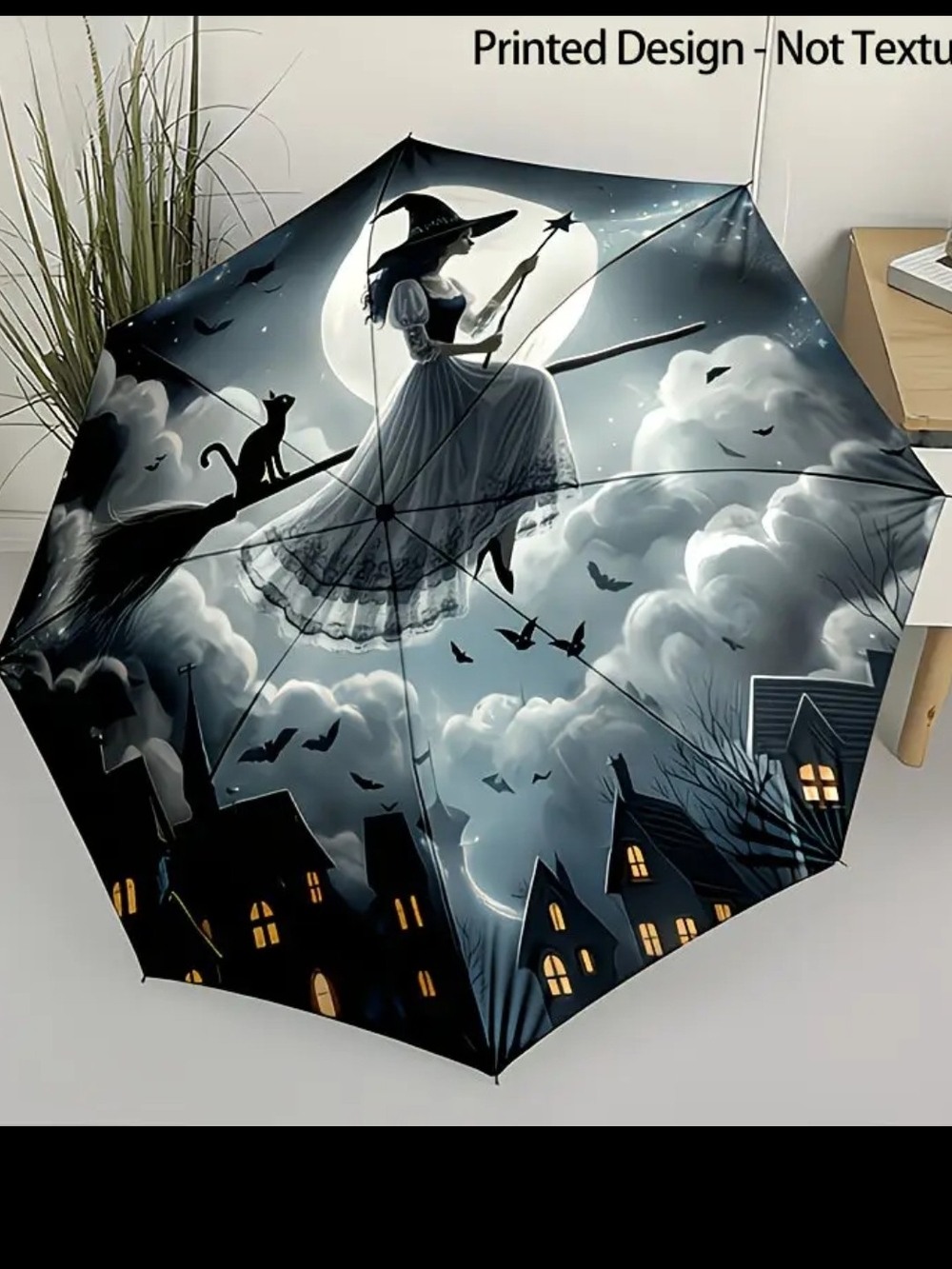 Witch Silhouette Black & Gray Umbrella - Brand